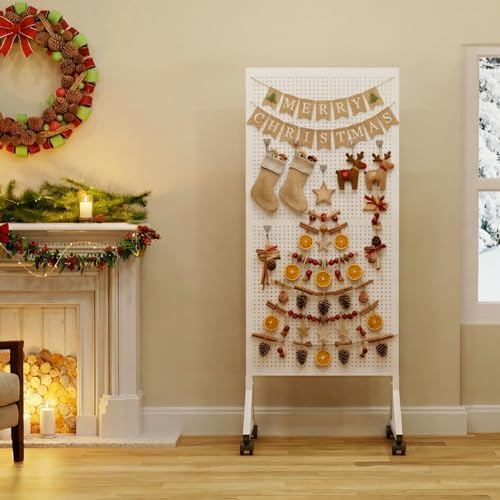 Metal Pegboard Display Stand 2 x 4.9 Feet, Adjustable Height with 40 Peg Board Hooks and Wheels, pegboard display rack, Craft Display Rack, Retail Display Rack, Garage Peg Board - Image 7