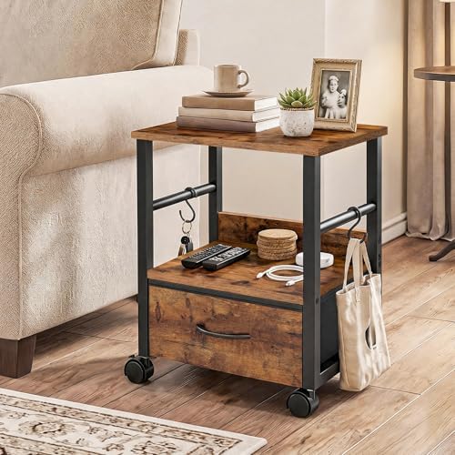 HOOBRO 2-Tier Printer Stand, Under Desk Printer Table with Drawer, Printer Cart with Storage, with Casters/Adjustable Feet, for Home Office, Study, Living Room, Rustic Brown and Black, BF20PS01 - Image 7