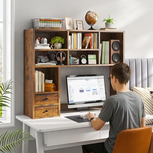 REIBII Desktop Bookshelf, 8 Shelves Desk Hutch for Dorm Room, Rustic Brown - Image 3