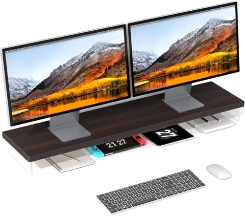 Dual Monitor Stand Riser, 40" Large Computer Monitor Stands for 2 Monitors, Wooden Desktop Organizer Shelf for Office Desk Computer, Laptop, TV, Monitor, Printer by SSWOOD