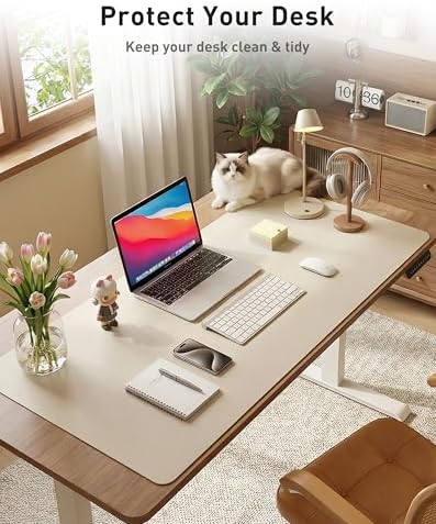 Aothia Faux Leather Desk Mat - Large Mouse Pad, Non-Slip PU Leather Blotter, Waterproof Writing Surface for Office and Home (Eggshell, 63" x 17") - Image 3