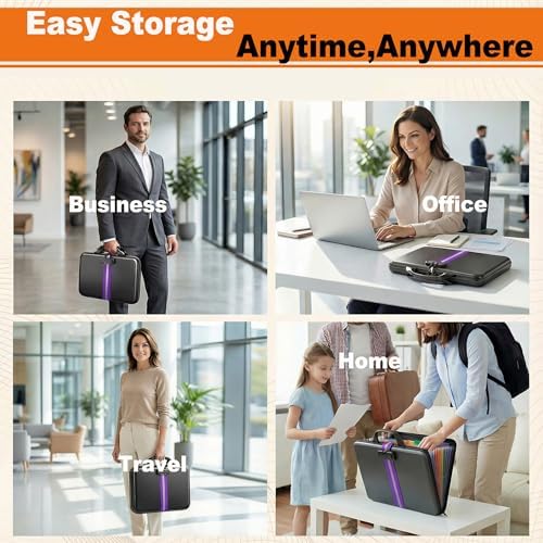 Fireproof Document Organizer with Lock, Semi-Rigid EVA Shell File Box with 13-Pocket Accordion Folder, Water-Resistant Storage for Important Documents, Passports & Certificates - Image 7