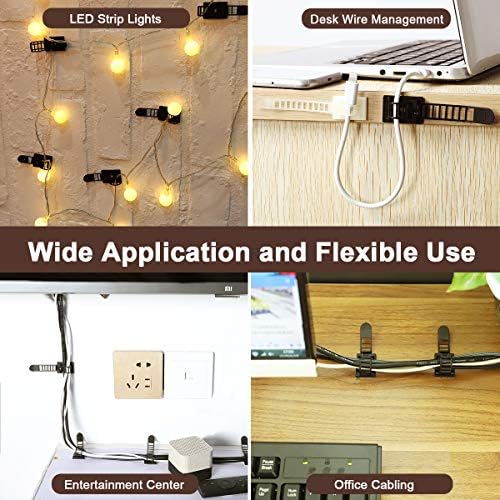 100Pcs Adhesive Cable Management Clips with 50Pcs Zip Ties, Adjustable Nylon Cable Strap Ties Wire Clips Clamps Organizer with Strong Adhesive Tape, Extra Screw & Hole - 3.55 Inch Black - Image 6