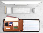 2Fold Zippered Business Checkbook Binder - 7 Ring Binder for Business Checks with Built-in Organizer and Card Case - PU Leather Portfolio for up to 600 3-Up Checks (Light Brown) - Image 2