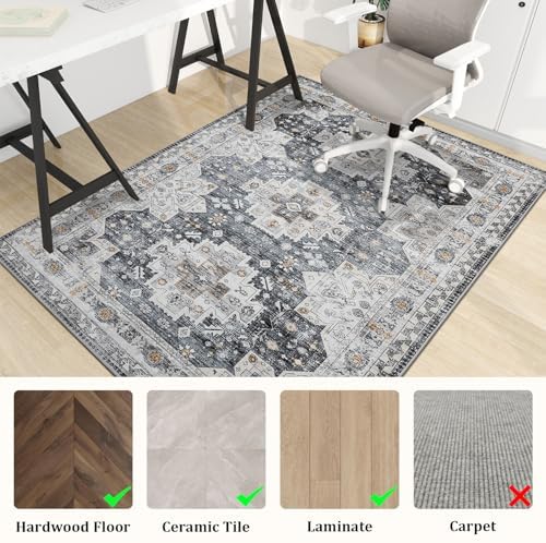 chakme Office Chair Mat for Hardwood Floor, 60"x45" Easy Glide Computer Desk Mat Protector for Rolling Chair Under Desk Rug Nonslip Backing, Machine Wash, (Boho) - Image 3