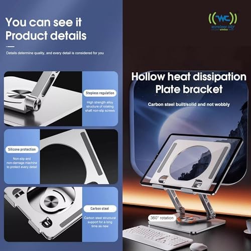 Wireless City Universal Tablet Stand for iPad with 360 Rotating Base, Foldable Adjustable Holder for Drawing, Compatible with iPad (6-13In) Pro/Air/Mini and More (Gray) - Image 4
