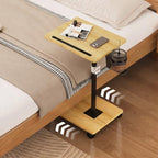 Adjustable TV Tray Dinner Table, C Shaped Rolling Couch Table, Oak - Image 5