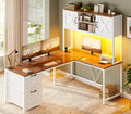 SEDETA Reversible Farmhouse L Shaped Computer Desk with Drawers, Hutch by SEDETA