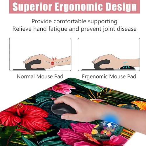 Large Keyboard Mouse Pad Set, Extended Mouse Pad+Keyboard Wrist Rest Support, Memory Foam Ergonomic Easy Typing, 4Pcs (31.5×11.8 in) Desk Pad Set for Office Home,Vibrant Tropical Flower - Image 5