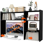 Aetheris Desktop Bookshelf, 43”Adjustable Office Desktop Organizer Shelf, Countertop Storage Hutch with 4 Shelves for Computer Desk, Adjustable Desk Hutch, Wooden Desktop Bookcase (Black) by Unknown