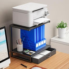YAOHUOO 2-Tier Desktop Printer Stand with Fabric Drawer,17.3"x11.8" Black - Image 2