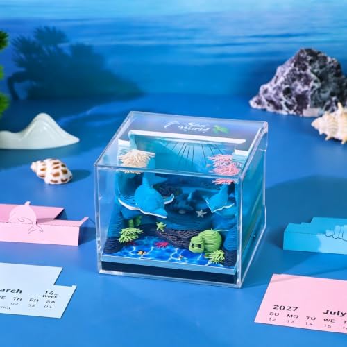 3D Memo Pad Time Piece Calendar 2027, 3D Tear-Off Art Desk Calendar 2027, Creative 3D Memo Pad Paper Art Tree House DIY Paper Carving Decoration (Underwater World) - Image 5