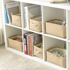 TheWarmHome Storage Basket for Organizing - Small 6 Pack 11.8x7.8x5.2 inch Fabric Storage Cubes with Cotton Rope Handle, Collapsible Storage Bins Baby Storage Toy Nursery (Beige) - Image 2