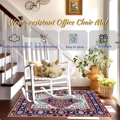 Office Chair Mat for Hardwood Floor, 48"x60" Desk Chair Mat for Rolling Chair Easy to Clean, Anti-Slip Floor Protector Rug Easy Glide Desk Computer Chair Mats for Home Office(Red Blue) - Image 2