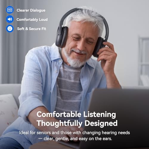 Swiitech Wireless TV Headphones with Charging Dock, 45H Playtime, Black - Image 4