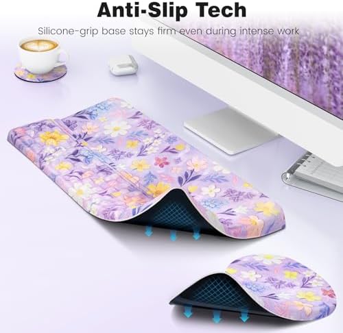 Ospelelf Keyboard Wrist Rest and Mouse Pad Set, Ergonomic Memory Foam Wrist Support, Aesthetic Desk Accessories for Office, Home & Gaming, Relief for Carpal Tunnel & Wrist Pain, Purple Floral - Image 7