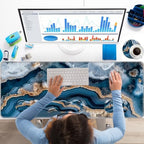 Keyboard Wrist Rest+Mouse Wrist Pad+Desk Pad Set,Memory Foam Ergonomic Easy Typing Pain Relief for Computer Laptop Office Home - Blue Marble - Image 2
