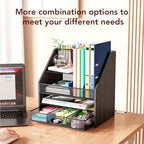 Homsorout Wooden Desk Organizer - Mesh File Organizer with Drawers and Pen Holder - 4-Tier Vertical Paper Letter Storage Tray, Desktop Organizers and Accessories for Home Office (Black - Image 7