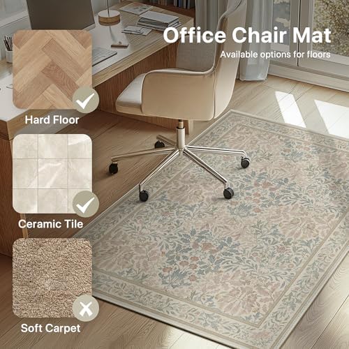 36"x60" Office Chair Mat for Hardwood Floor, Non-Slip Washable Beige Pink - Image 3