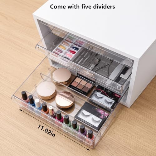 WOPITUES Wooden Desk Organizer with 3 Drawers & a Total of 5 Dividers,White - Image 4