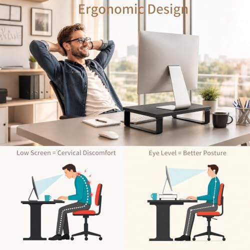 XINYAO 2 Pack Monitor Riser for Desk, Wood and Steel, 16*12*3 inch, Black - Image 4