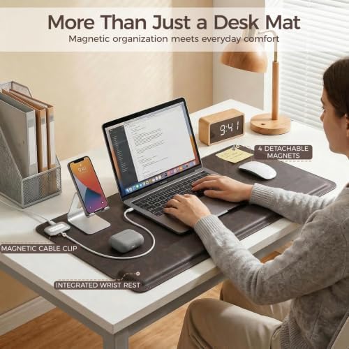 Magnetic Desk Mat System with Wrist Support 80×40cm, Premium Leather Desk Pad with Magnetic Accessories, Waterproof Non-Slip Desk Organizer for Office & Gaming - Image 3