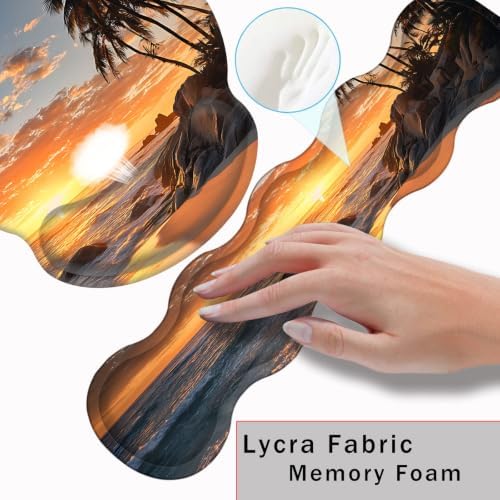Mouse Pad,Large Pink Desk Mat, 4in1 XXL Mousepad + Keyboard Wrist Rest+Mouse Wrist Rest+Coaster Set with Ergonomic Desk Pad for Home Office Table Computer-Sunset Beach - Image 5