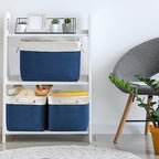 TheWarmHome Organization and Storage for Organizing - 3 Pack 16x12x12 inch Cube Storage Bin for Shelves, Fabric Storage Cubes for Closet Cloth Organizer Gift Toy (White & Jean Blue) - Image 3