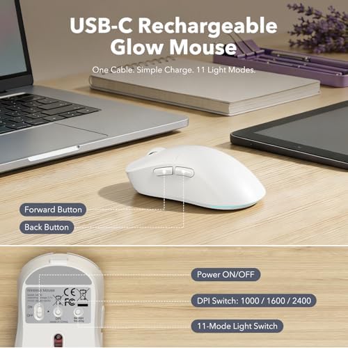 Wireless Keyboard and Mouse Combo, Magnetic Wrist Rest, Glowing White - Image 6