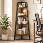 HOOBRO Corner Shelf, 4-Tier Corner Shelf Stand, 53.5" Tall Ladder Bookshelf, Industrial Corner Display Shelf Plant Stand for Living Room, Kitchen, Home Office, Rustic Brown BF144CJ01 - Image 4