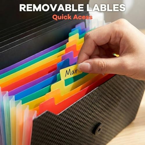 6 Pack Expanding File Folder, 13 Pockets Accordion File Organizer, A4 Letter Size Plastic Document Holder with Colored Tabs, Monthly Bill Receipt Sorter for Home Office School - Image 4