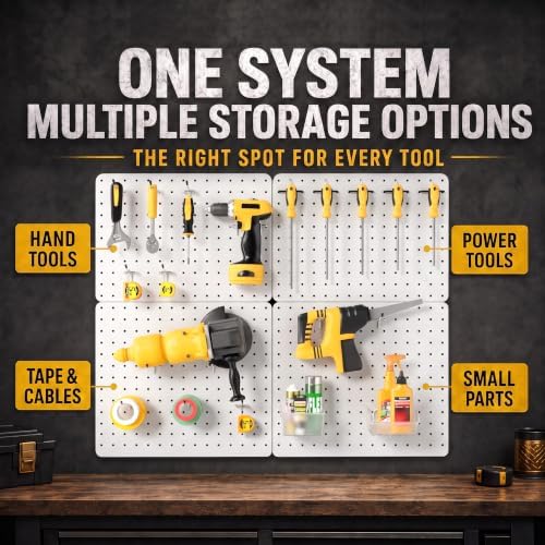 Pegboard Organizer Kit,4 Pack 14.76x10.82 in Metal Panels with 6 Bins,White - Image 4