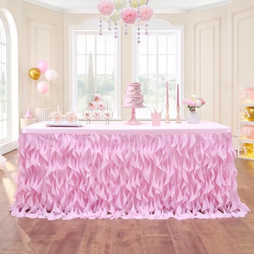 Leegleri 9ft Pink Tutu Table Skirt Tulle Curly Willow Table Skirt for Rectangle&Round Tables,Tutu Ruffle Tablecloth for Princess Girls 1st Baby Girl Birthday Party,Baby Shower Decoration,Gender Reveal by LeegleriTableSkirt