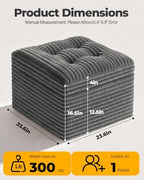 23.6in Pouf Ottoman, Corduroy Footstool Foot Rest Floor Seating - Image 2