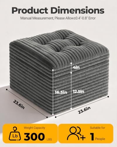 23.6in Pouf Ottoman, Corduroy Footstool Foot Rest Floor Seating - Image 2