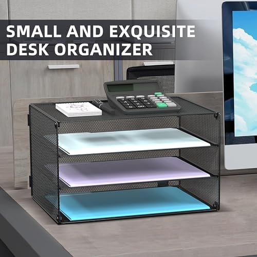 DALTACK 3 Tier Letter Tray Paper Organizer with Sliding Trays Black 2 Pack - Image 3