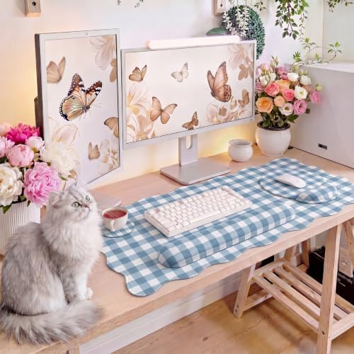 Sabary Gingham Desk Mat Scalloped Dust Blue, 35.4 x 15.7 Inch - Image 4