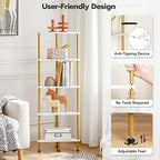 HOOBRO Corner Shelf Stand, Industrial 5-Tier Wall Corner Bookshelf with Metal Frame, Plant Display Shelf, Bookcase for Small Spaces, Bedroom, Living Room, White and Gold DW33CJ01 - Image 5
