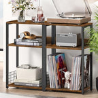 LELELINKY Large Brown Record Player Stand, 3 Tier 18" Wide Big End Table with Vinyl Storage Up to 130 Albums, Industrial Turntable Printer Tables, Modern Side Tables for Living Room, Bedroom, Office - Image 4