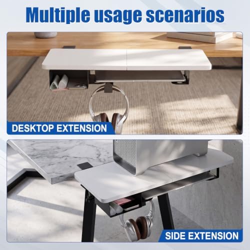 Novabright 24" x 12" Desk Extender Tray with Side Storage Rack Heavy Duty Desk Extender Under Desks Laptop Mount Keyboard Extenders for Desks with a Concealed Storage Area for Cable & Earphone (White) - Image 4