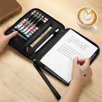 Ringsun Genuine Leather Portfolio with Zipper, Padfolio Portfolio Organizer Folder for Men Women, Professional Business Card Holder for A5 Letter Size Notepad, Resume, Writing Pad, Pen Loop, Black - Image 6