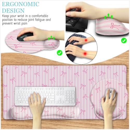 LIMKRIAN Pink Striped Mouse Pad Desk Mat Set, Cute Back to School Supplies - Image 5