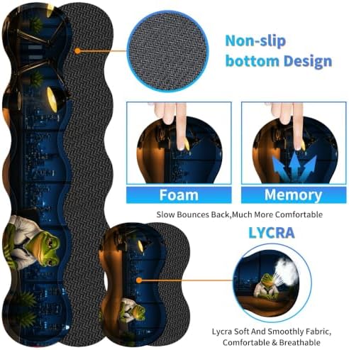 4Pcs Memory Foam Keyboard Wrist Rest Desk Mat Set, Night Shift Frog - Image 2