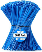 XINGO 5000 PCS Blue Zip Ties 12 Inch, 60 LBS Tensile Strength, Self-Locking Nylon Plastic Nylon PA66 Wire Ties for Indoor and Outdoor Use by XINGO