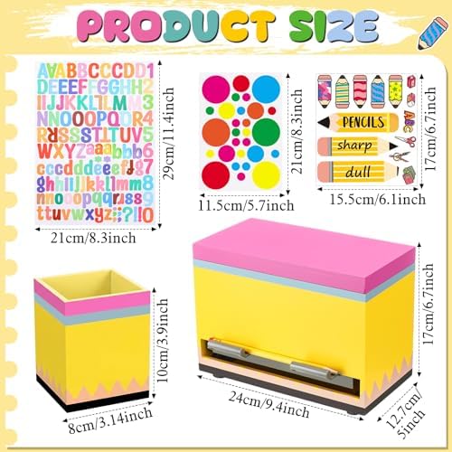 Classroom Wooden Pencil Dispenser Kit with Sharp Dull Labels,Multicolor - Image 2