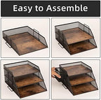 Vintage Wood & Metal Letter Tray， Stackable Desk Organizers Paper Tray， for File Magazines Mail Organizer, Vintage Wood Desk File Organizer with Pen Holder(3 Layer) - Image 5
