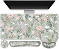 AIMSA Keyboard Mouse Pad Set, Extended Mouse Pad, Keyboard Wrist Rest Support, Memory Foam Ergonomic Desk Pad Set for Home Office Study Game, Pink White Flowers Plants by AIMSA