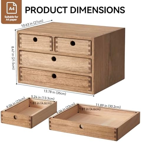 KIRIGEN Wood Desktop Organizers with Drawers Home Workspace Office Supplies Wooden Storage Box Shelf Case Hold Makeup Box with 4 Drawers Dark Brown - Image 3