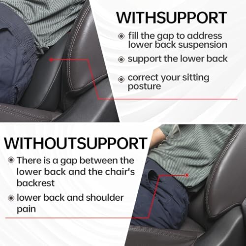 1p Memory Foam Lumbar Support Pillow for car Lower Back Pain Relief - Back Cushion for Driving, Chair Support for Car-Office Chair（Black&Grey） - Image 3
