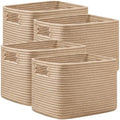 4 Pack Storage Baskets for Organizing, Shelf Baskets with Handles, Brown by UBBCARE